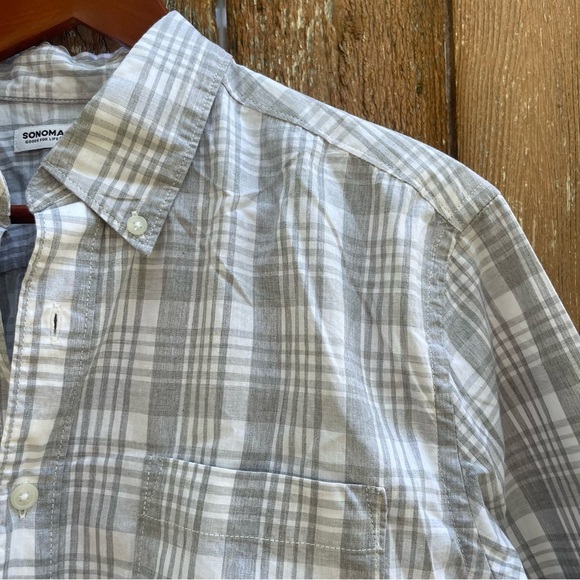 SONOMA Men’s Gray White Plaid Long Sleeve Button Down Size Medium - Picture 7 of 10